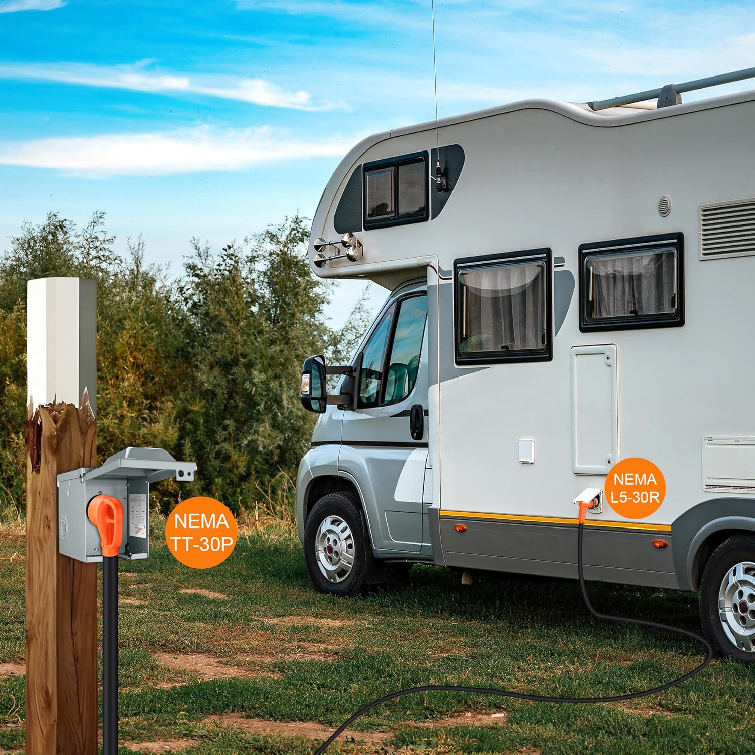 25 FT 30 Amp RV Extension Cord Outdoor with Grip Handle, Heavy Duty 10/3 Gauge STW Cord Waterproof Heat-Resilient, NEMA TT-30P to L5-30R, ETL Listed for RV Camper Trailer