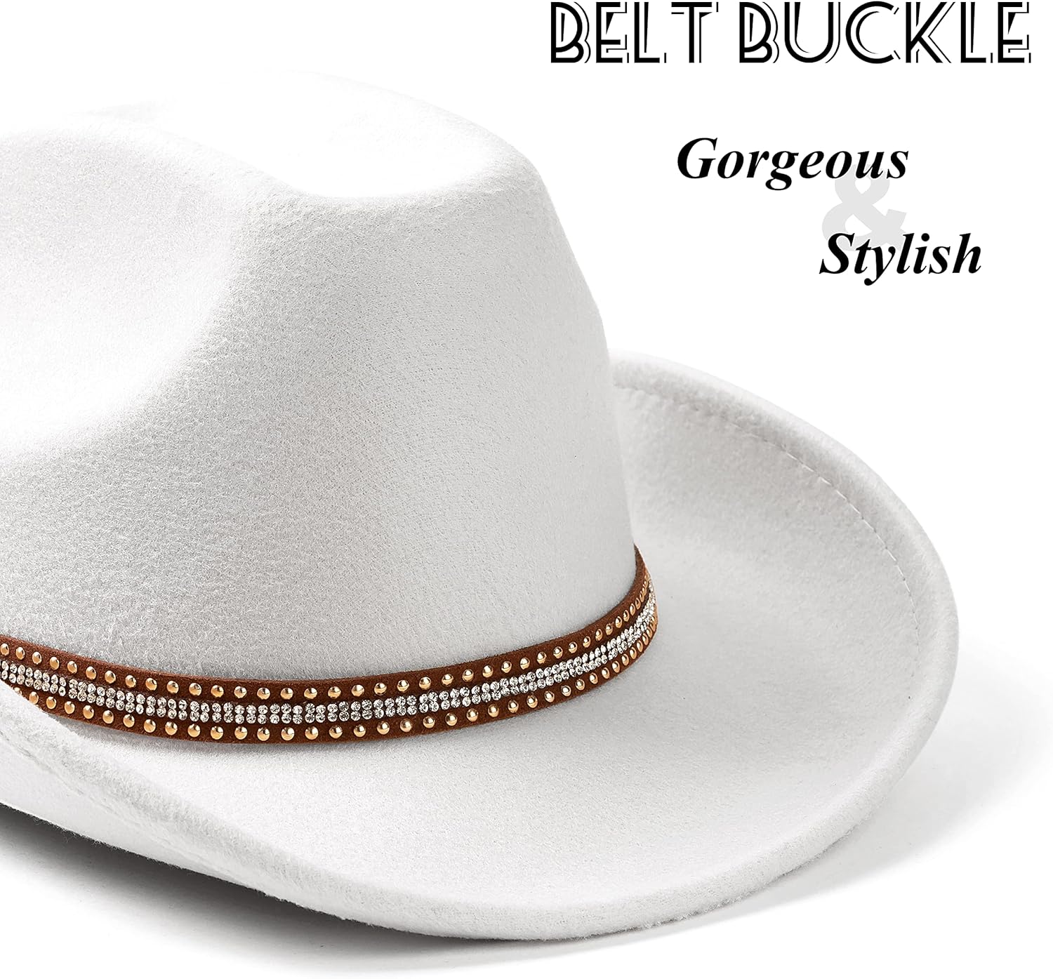 Lisianthus Men & Women's Felt Wide Brim Western Cowboy Outdoor Fedora Hats with Belt - Image 7