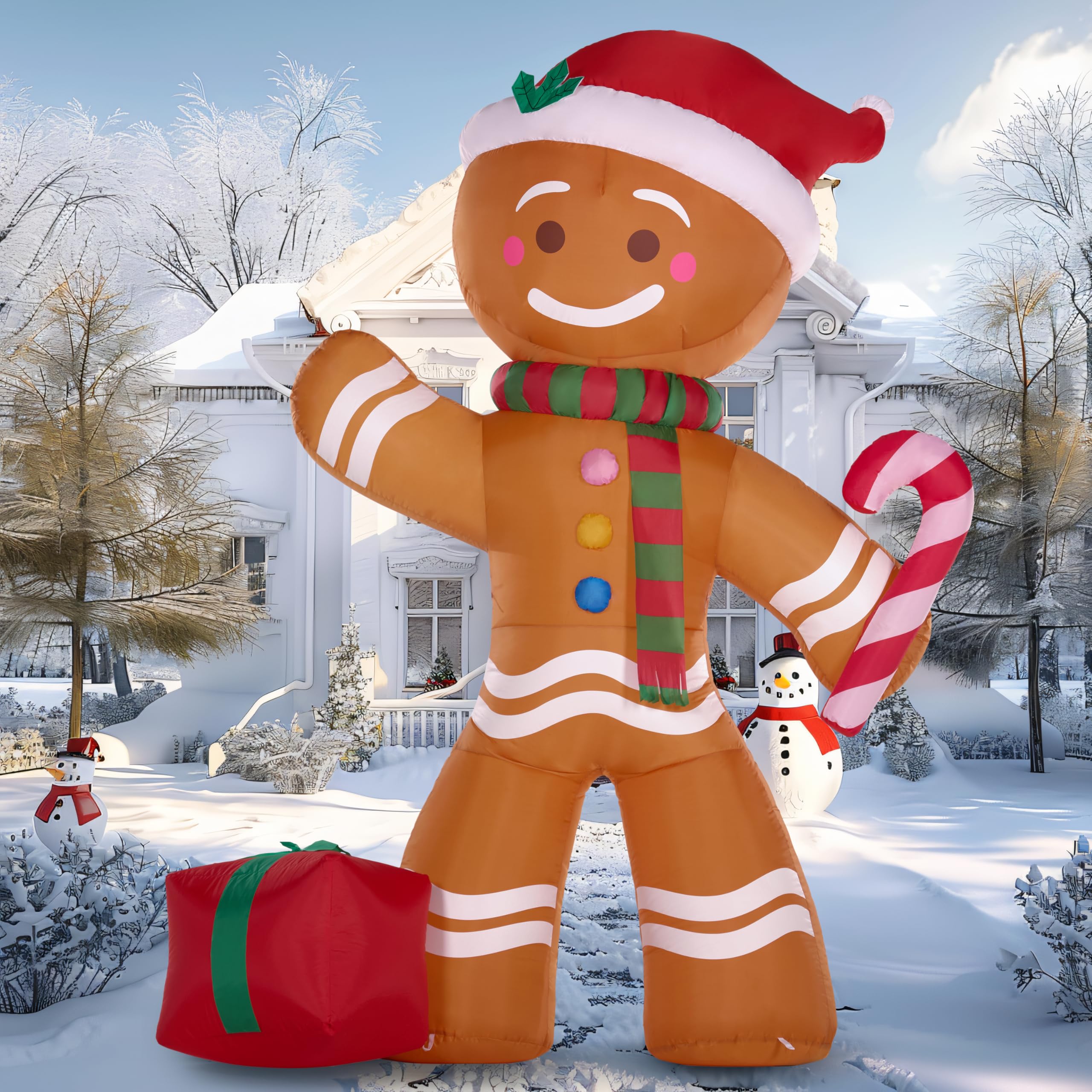 Joiedomi Bonhomme en pain d'épices gonflable de Noël de 2,4 m de haut avec sucre d'orge, décoration de cour gonflable en pain d'épices avec LED intégrées pour Noël, fête, extérieur, cour, jardin
