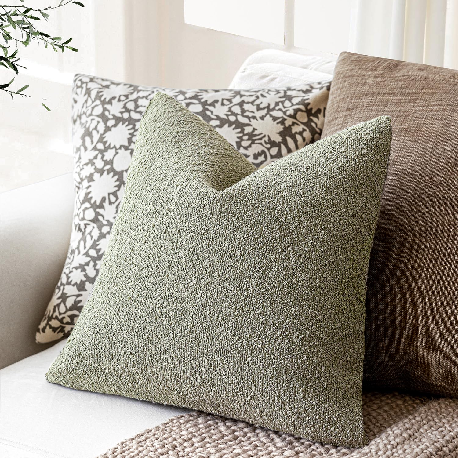 Foindtower Set di 2, Federe Decorative per Cuscini da Lancio con Texture Bouclé, Federe per Cuscini Accent Tinta Unita Neutre Morbide, Custodia per Cuscino da Divano per Sedia Divano Camera da Letto