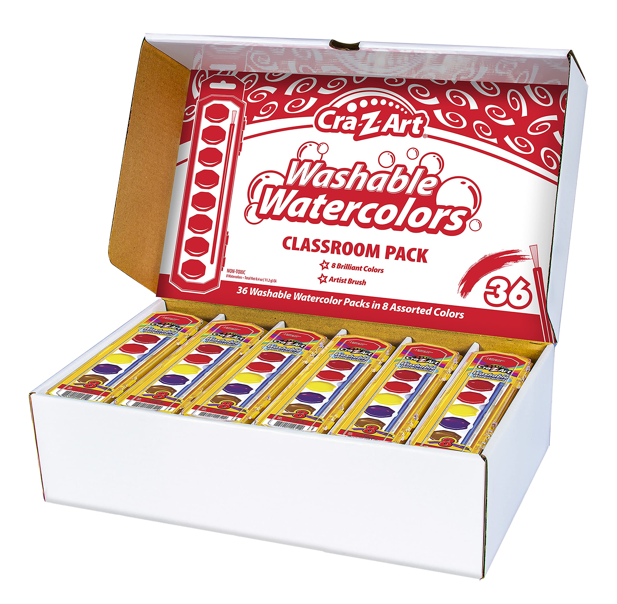 Cra-Z-Art Washable Watercolor 8 Color Paint Sets Bulk Class Pack 36 Kits - Back To School Supply List Essential, Bulk Pack for School Supply Rooms, Day Cares and In Class For Teachers