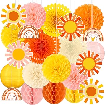 22PCS Sun Party Decorations Paper Pom Poms Lanterns Kit