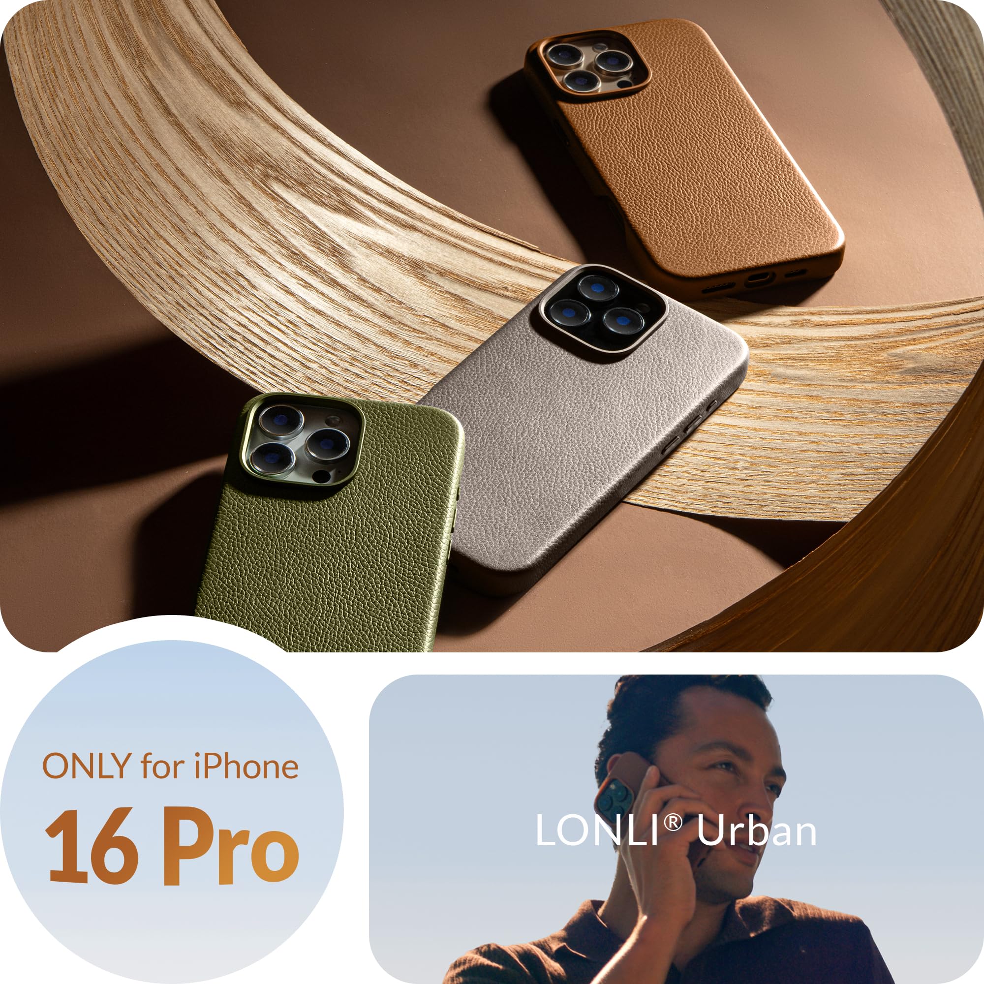 LONLI Urban, for iPhone 16 Pro, European Genuine Pebble Leather Phone Case, European Elegance, Modern Design - Image 2