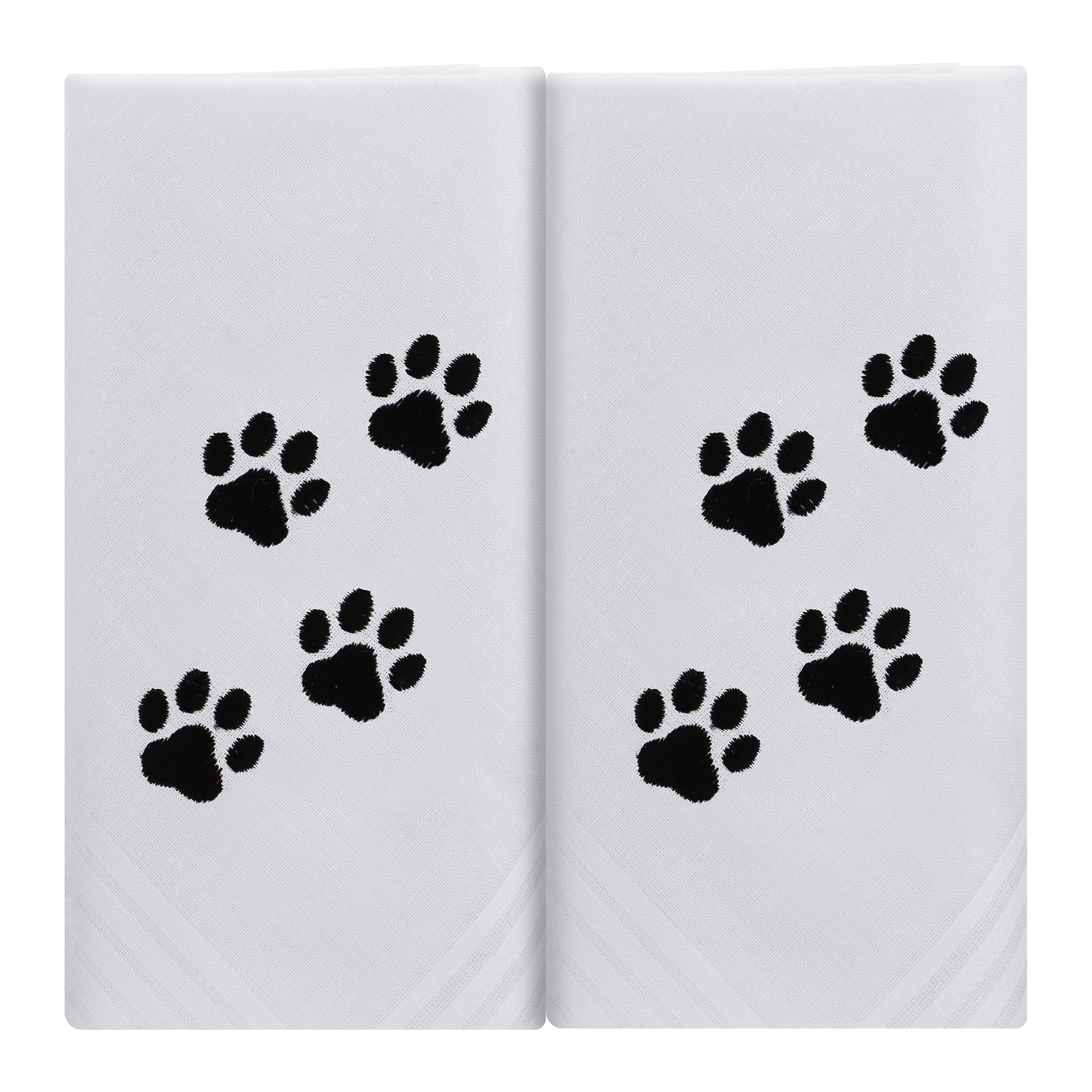 Paw Print Handkerchiefs 2 Mens White Cotton Embroidered Hankies Boxed