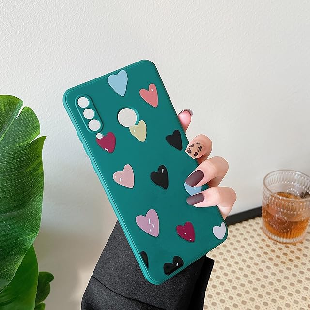 ZTOFERA Compatible with HUAWEI P30 Lite Case, Flexible Silicone Shockproof Protective Phone Case with Cute Hearts Pattern Design Girls Women Soft Phone Cover for HUAWEI P30 Lite, Dark Green