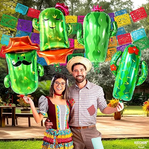 Miniatura 8 de KatchOn, Globos de cactus para decoración de fiesta de cactus, tamaño grande, 34 pulgadas, paquete de 4, globos del Cinco de Mayo, globo de fiesta
