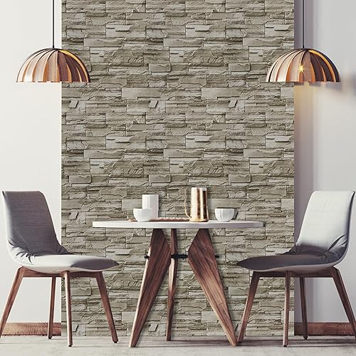 Miniatura 7 de practicalWs Papel tapiz de piedra para despegar y pegar de 17.7 x 118 pulgadas, papel de contacto de ladrillo para despegar y pegar en muro para