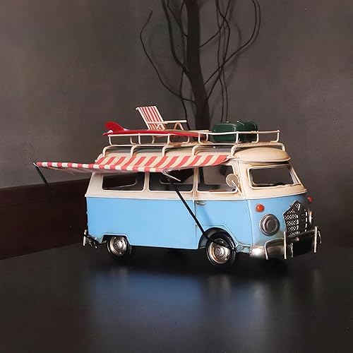 Vista 8 de Retro Camper Van Modelo Autobús Metal Vintage Touring Car nostálgico RV Estatua Londres Camper Van Modelo Adornos pintados a mano para el hogar