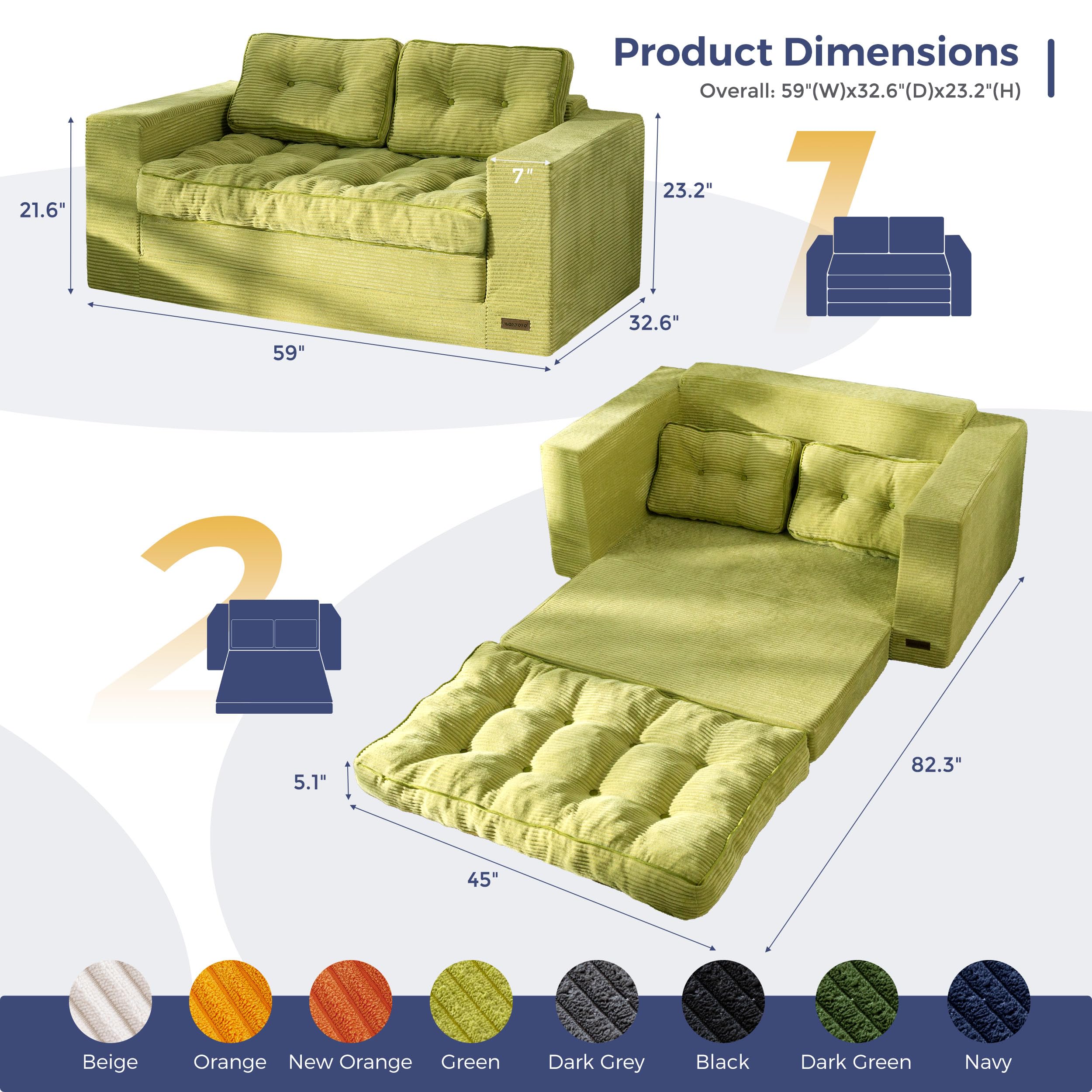 MAXYOYO Folding Sofa Bed, Convertible Sleeper Loveseat with Pillows | 2-Person Fold-Out Loveseat, Convertible Sleeper Bed with Supportive Pillows for Relaxing or Overnight Guests, Dark Grey