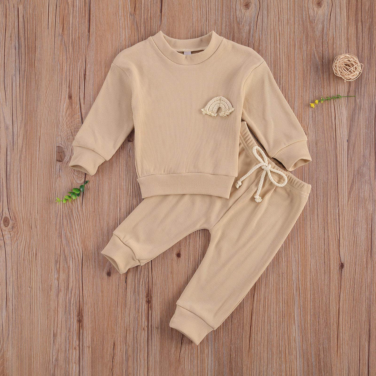 jiaoutky Infant Baby Boy Girl Fall Winter Clothes Outfit Solid Color Tops and Pants Kids Sweatsuit 2 Piece Clothes Set (E1, 6-12 Months)
