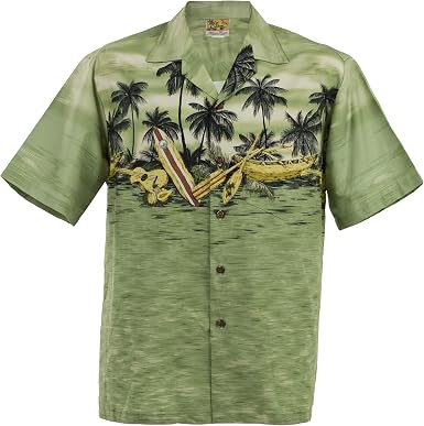 Sunset Canoe Hawaiian Aloha Shirt; Made 