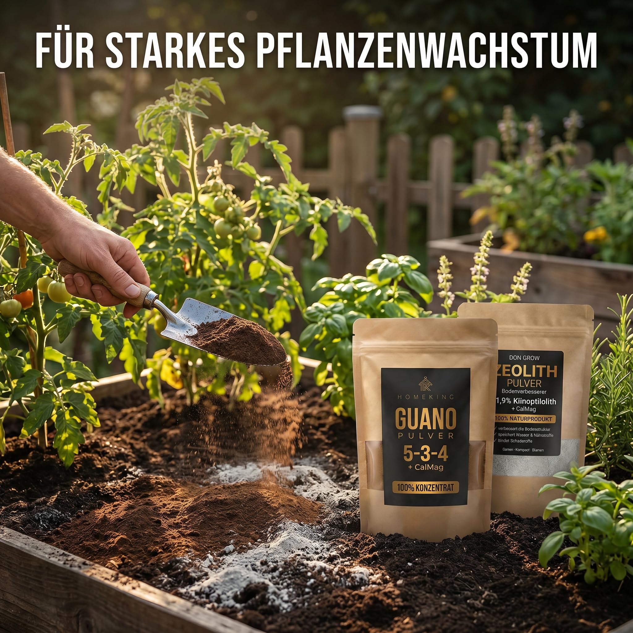 Bodenaktivator für Tomaten & Gemüse – Guano Pulver + Zeolith Pulver als Bodenverbesserer und Nährstoffspeicher für Garten & Hochbeet – 4,5 Kg – HOMEKING