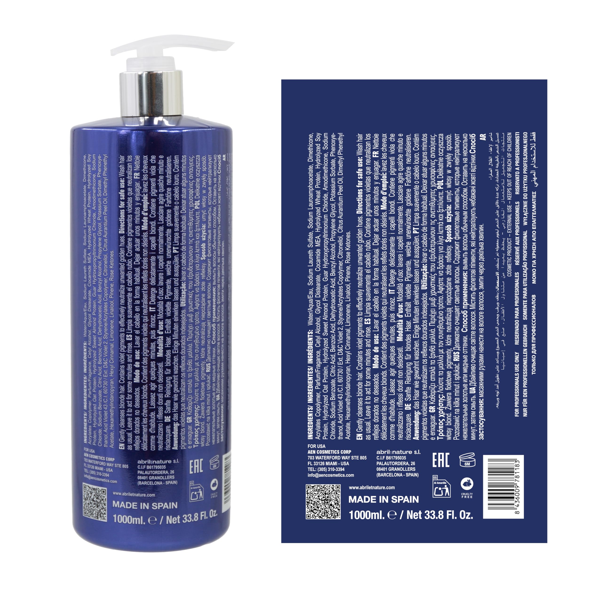 abril et nature - Platinum Shampoo Professionale - Per Capelli Biondi, Decolorati, con Meches e/o con Canizie - Neutralizzante Viola - Addio Toni Gialli - Aspetto Platino - 1000 ml