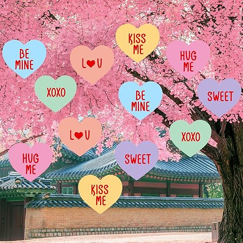 Miniatura 7 de 12 piezas de adornos colgantes para el día de San Valentín, corazón de doble cara, corazones románticos para conversación, dulces, feliz San