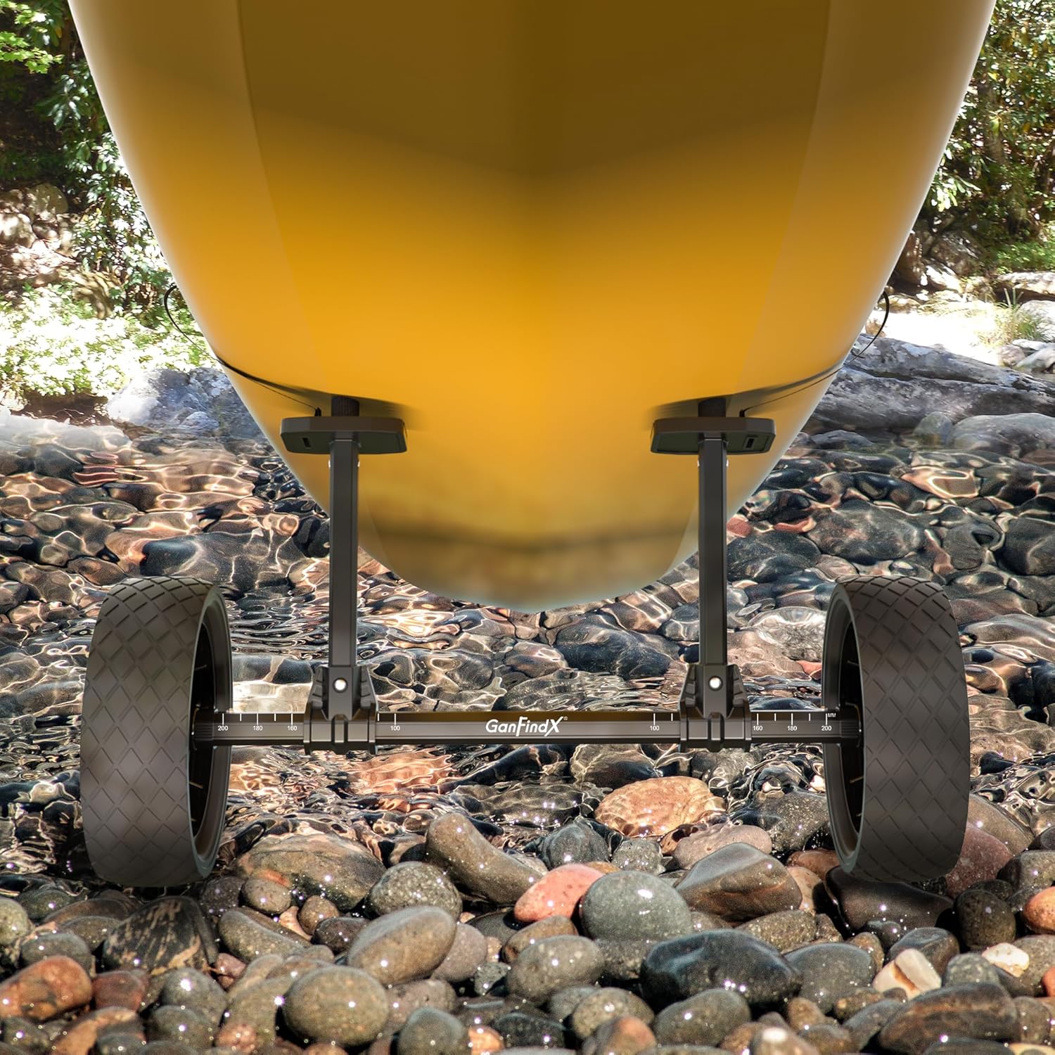 GanFindX Heavy Duty Kayak Cart Adjustable Foldable Trolley with Solid Durable Wheels Portable Canoe Transport Dolly with Secure Tie Down Straps for Easy Outdoor Travel