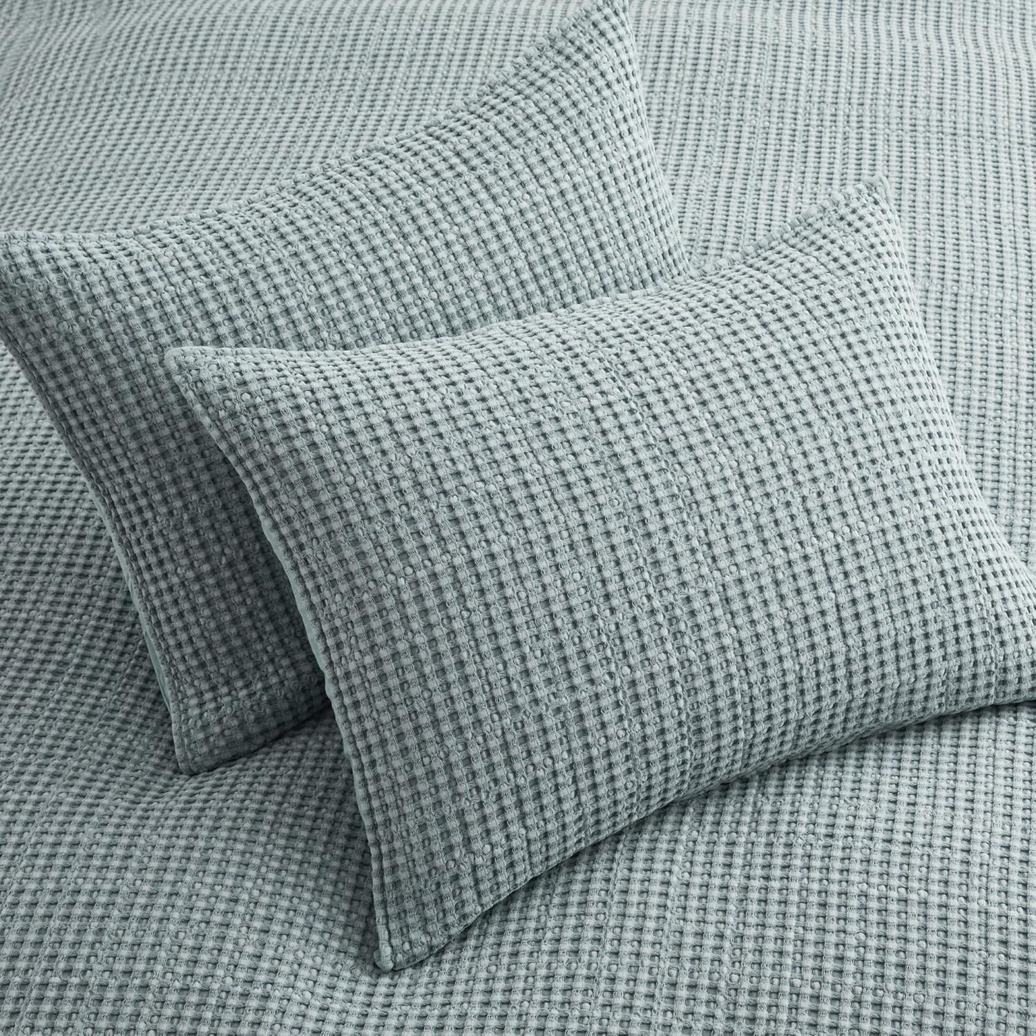 Levtex Home Mills Waffle King/Cal King Quilt Set (106x92in) with 2 Pillow Shams (36x20in) - Chambray - Cotton Waffle King Size Quilt Bedding Set - Lightweight, Soft, Pre-Washed - Image 7