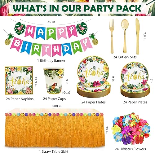 Miniatura 3 de Luau - Decoraciones para fiesta de cumpleaños, 323 piezas, suministros de fiesta hawaiana tropical Aloha para verano, playa, vacaciones, juego de
