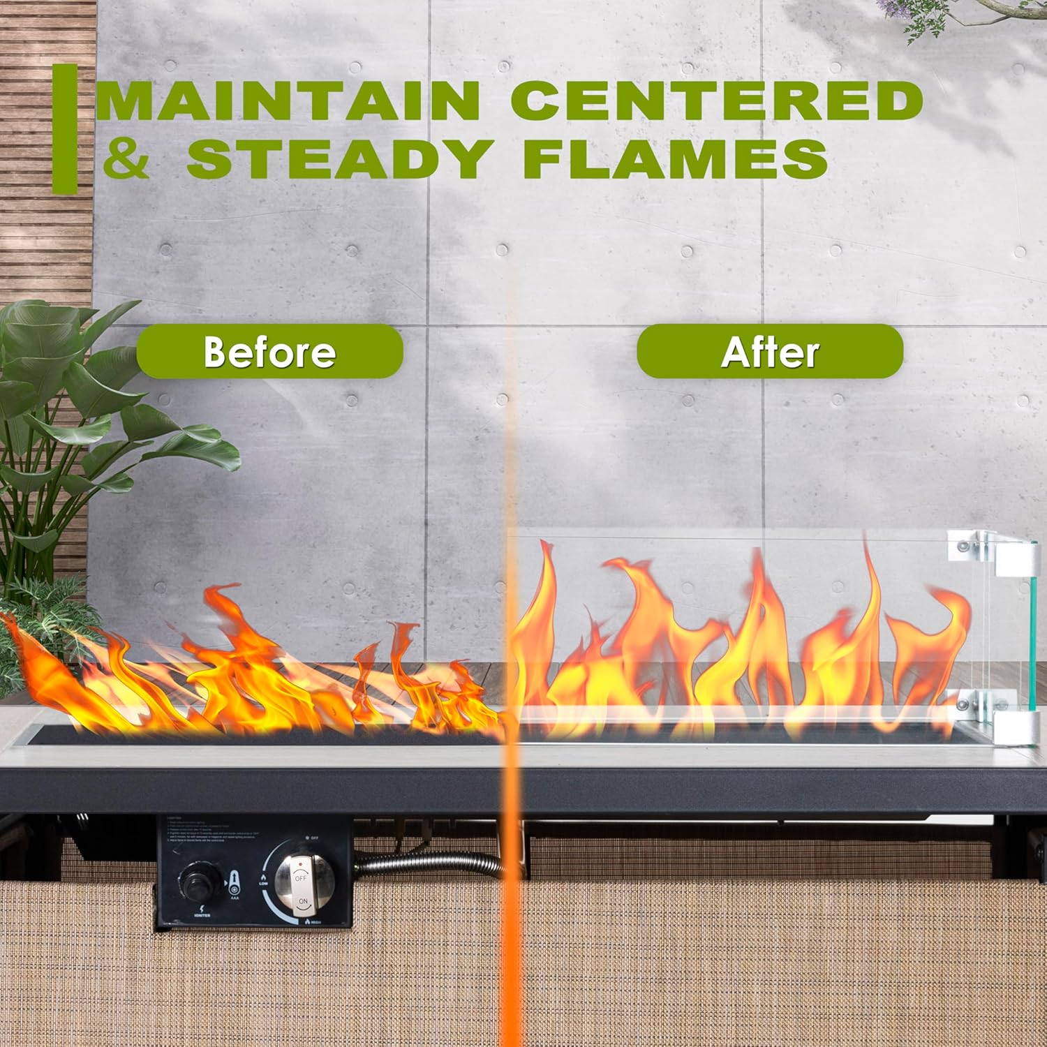 Nuu Garden Tempered Glass Wind Guard for Rectangular Propane Fire Pit Table 28.7''*10.2''*5.5'' Inch, Durable Flame Guard Shield with Aluminum Alloy Corner Brackets for Outdoor Patio Gas Fire Table