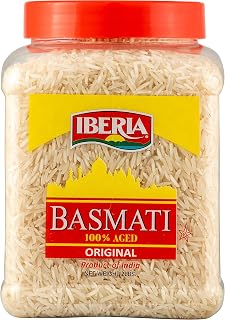 Iberia Basmati Rice 2lb Jar - Extra Long Grain Aged Indian White Rice, Aromatic Fluffy Premium Grains