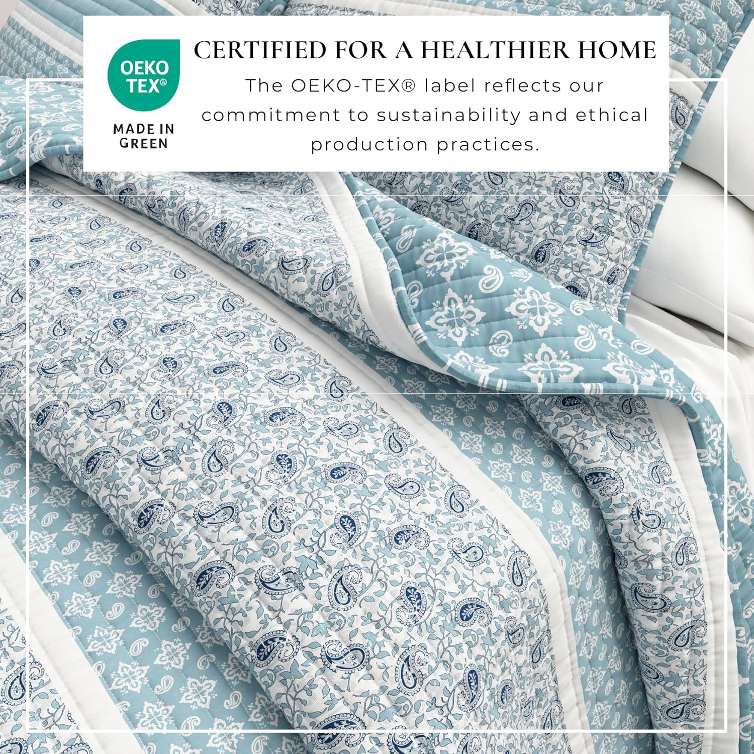 Great Bay Home 2-Piece Reversible Blue Twin/Twin XL Quilt Comforter with 1 Sham | Lightweight, All-Season, Cozy, Modern Bedspreads | Paisley Coverlet Sets | Kadi Collection - Image 3