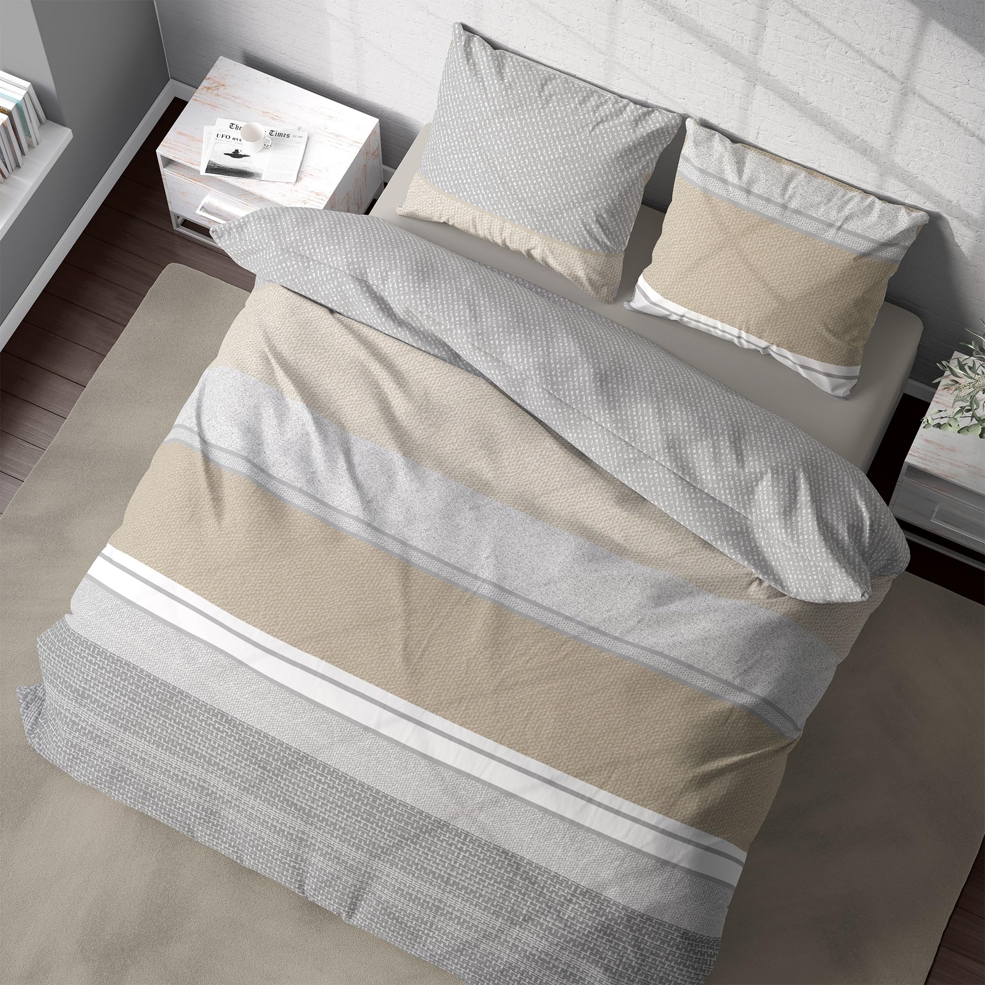 Ropa de cama premium de 200 x 200 – 100 % algodón, certificado Öko-Tex, tejido Renforcé, transpirable e hipoalergénico, con cremallera, 3 piezas, funda nórdica + 2 fundas de almohada de 80 x 80