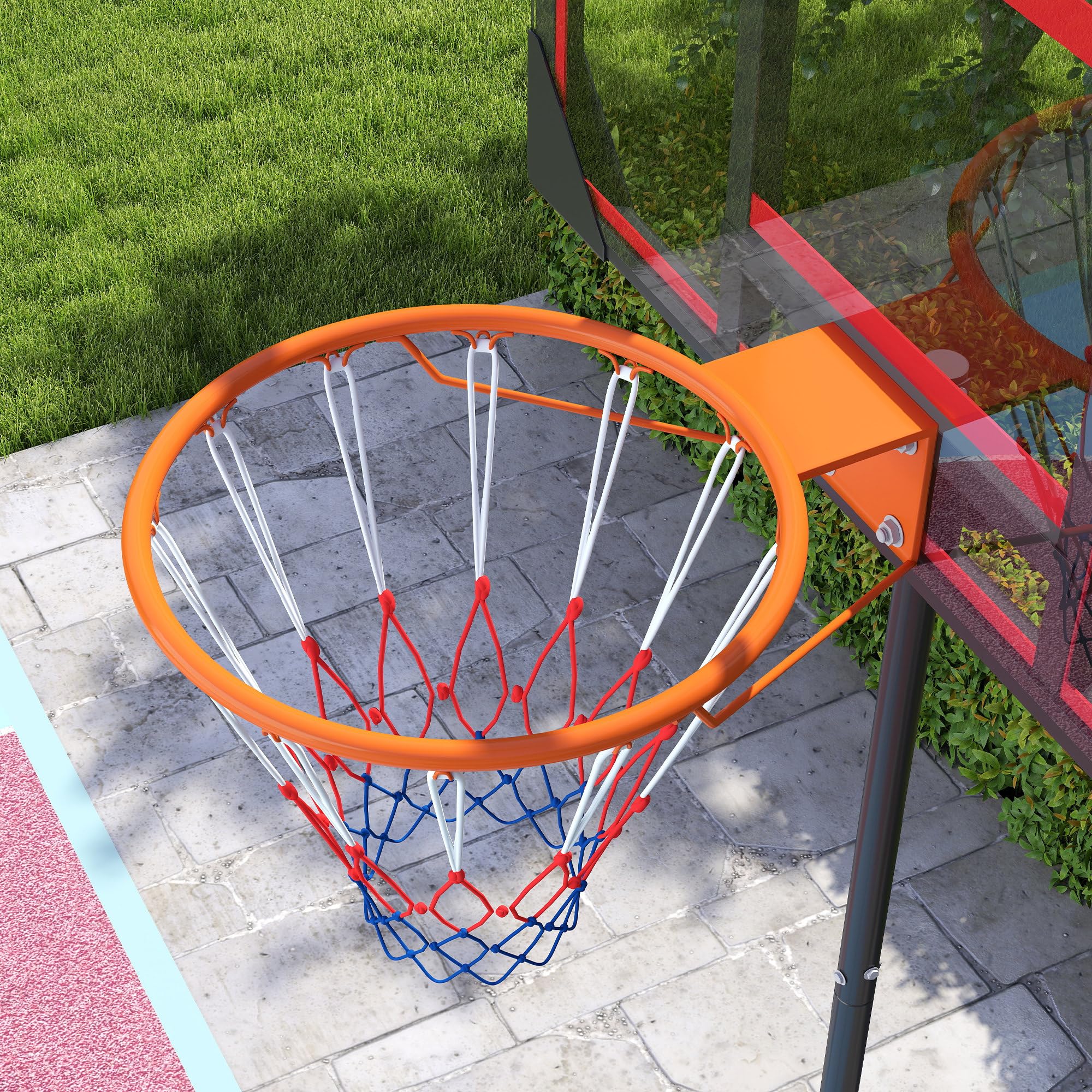 AIYAPLAY canasta de baloncesto al aire libre para niños, 210-260 cm soporte de baloncesto ajustable en altura con ruedas, sistema de baloncesto con soporte para niños a partir de 6 años, rojo