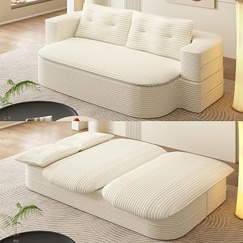 78.7" Folding Sofa Bed,18" Full Size Floor Couch,Convertible Corduroy Fabric Foam-Filled Sleeper Futon Loveseat Couch for Office, Apartment-Beige