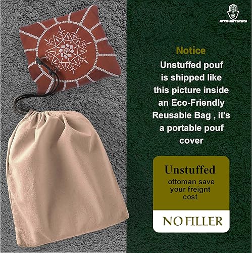 Miniatura 8 de ARTOUARZAZATE Funda de puf otomano de cuero marroquí de alta calidad, taburete otomano Hassock 100% cuero natural real, regalos para el hogar,