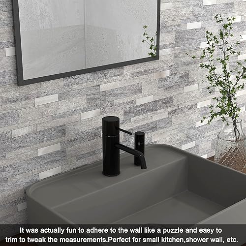 Miniatura 4 de BeNice Azulejos de protección contra salpicaduras para cocina, despegar y pegar, azulejos de mosaico lineal impermeable para salpicaduras en muro