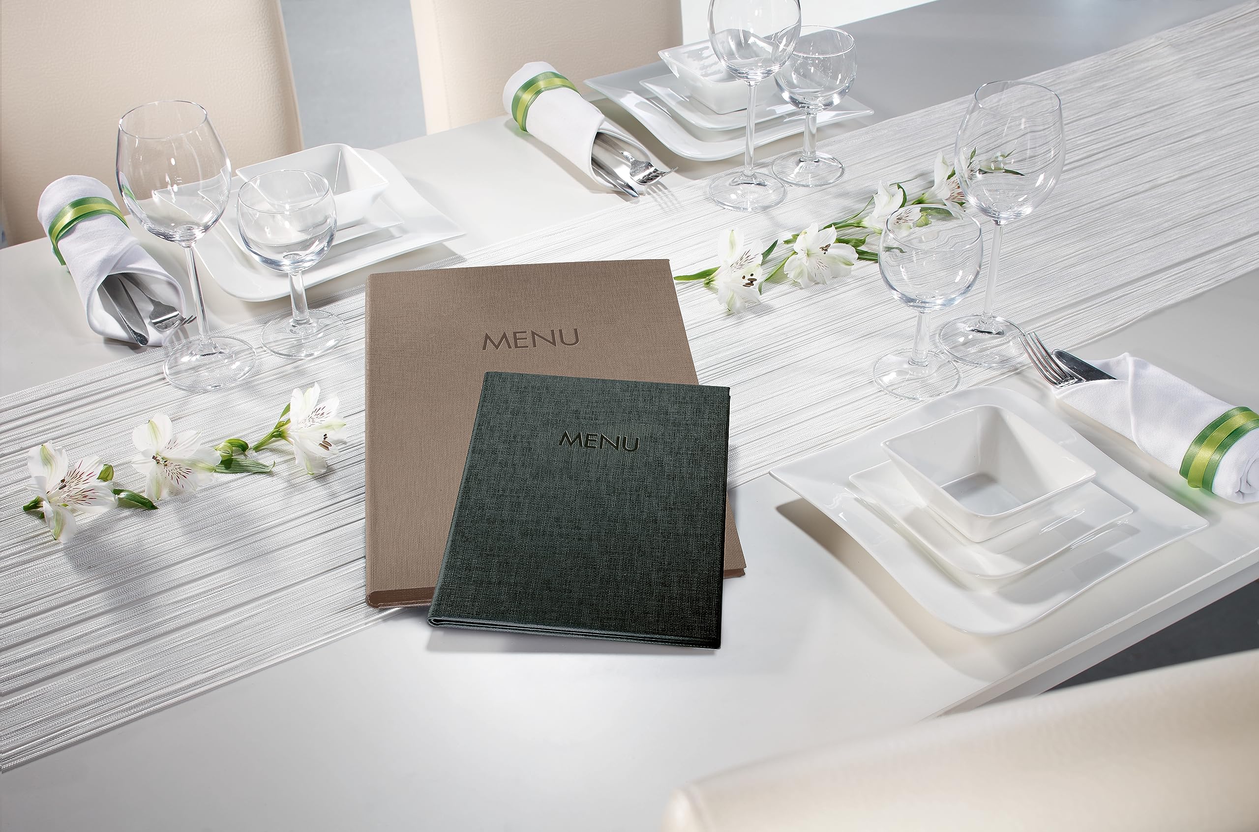 Sigel SM210 Menu A4, rubberbinding, beige met een linnenstructuur, slijtvast en gemakkelijk te absorberen