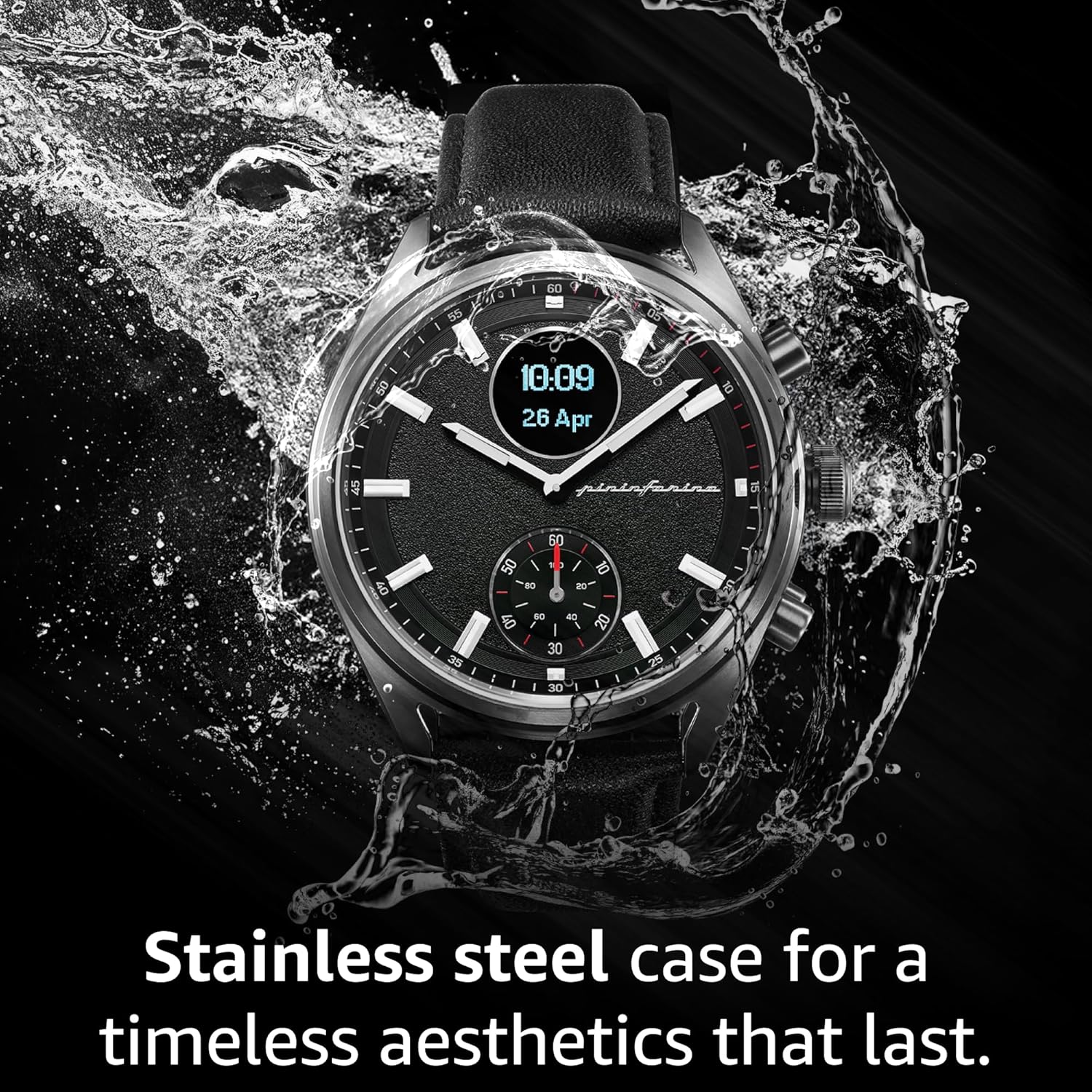 pininfarina Hybrid Sintesi Smart Watch, Heart Rate Monitoring, Fitness Tracker, Genuine Leather Strap, Sleep Monitoring, GPS Tracker, 30-Day Battery Life, Android & iOS Compatible