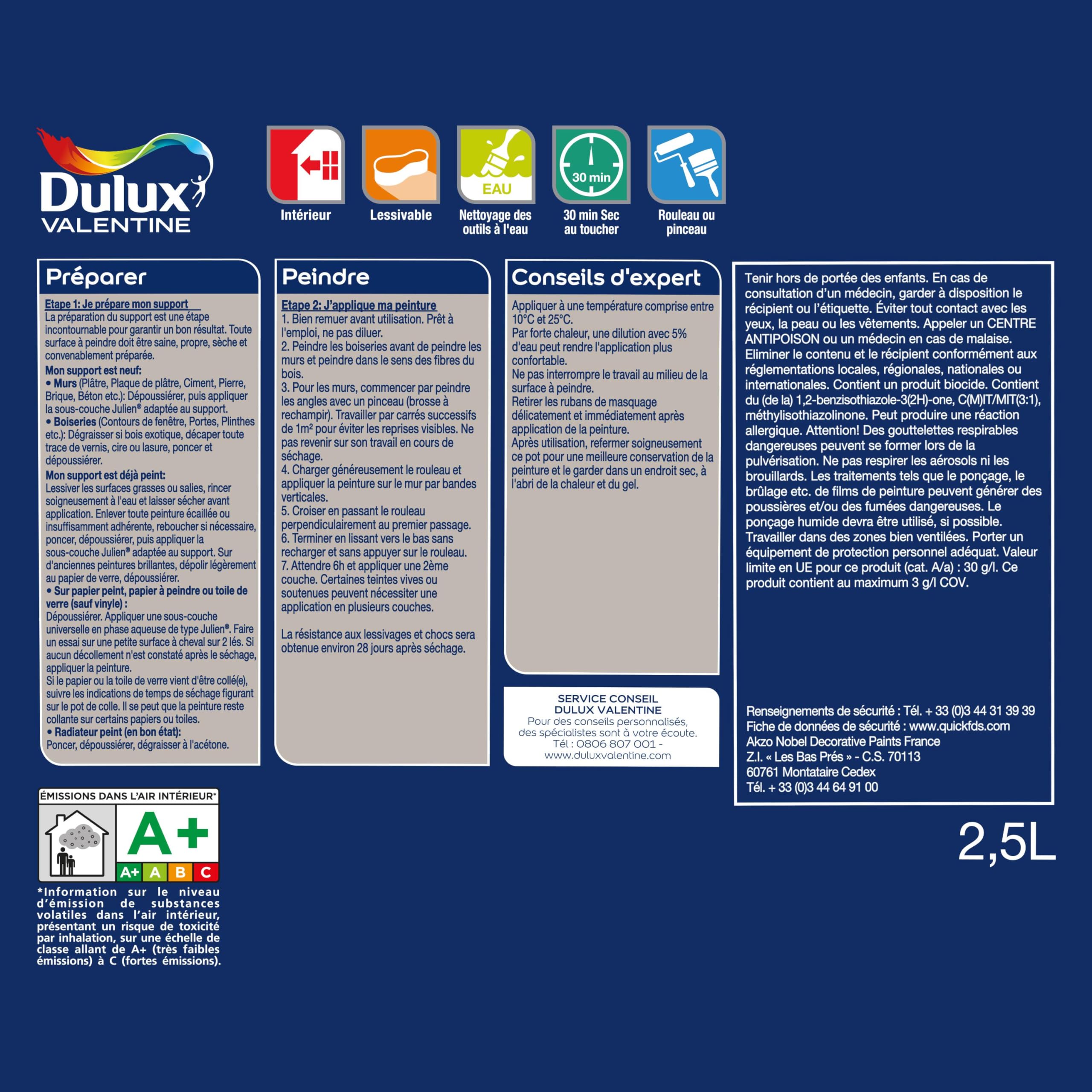 Dulux Valentine Crème de Couleur - Peinture multi-supports intérieure - Satin Eucalyptus 2,5 L