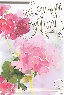 Beautiful Happy Birthday Greeting Card for Aunt Featuring Watercolor Flowers and Shiny Gold Foil Details - For A Wonderful Aunt - May Special Joys Brighten Your Day As Thoughts of You Always Brighten Mine.