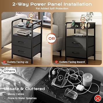 Huuger Nightstands Set of 2, Night Stand with LED Lights, Charging Station