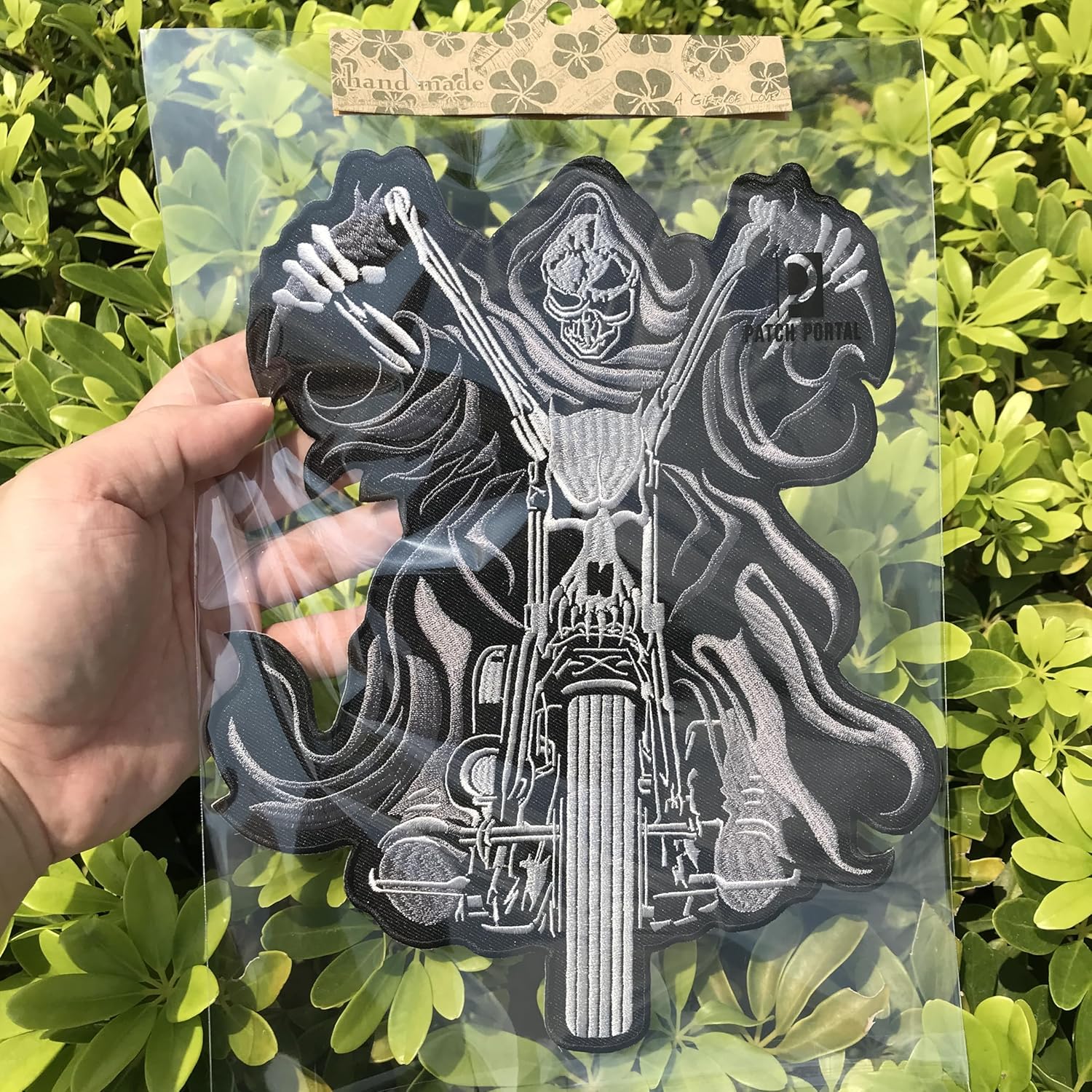 Grim Reaper Embroidered Iron On Patch 10 x 8 Inch - Large Biker Back Patch for Motorcycle Jackets Vests Punk Rock Clothing - Skull Design Applique for Customizing Outerwear