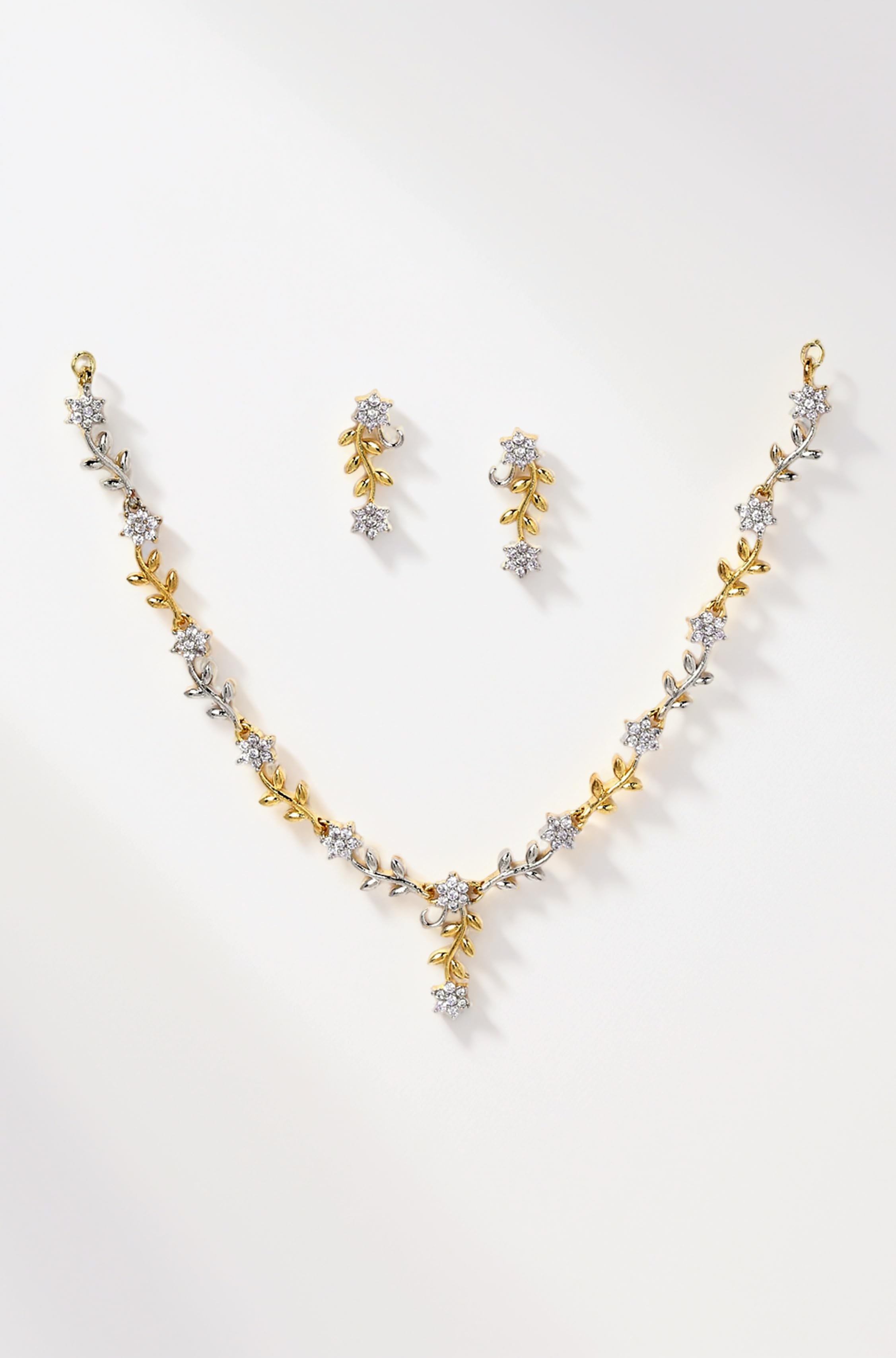 Jewellery Set Sparkling CZ Diamond with Leafy Design Necklace Set for Women and Girl