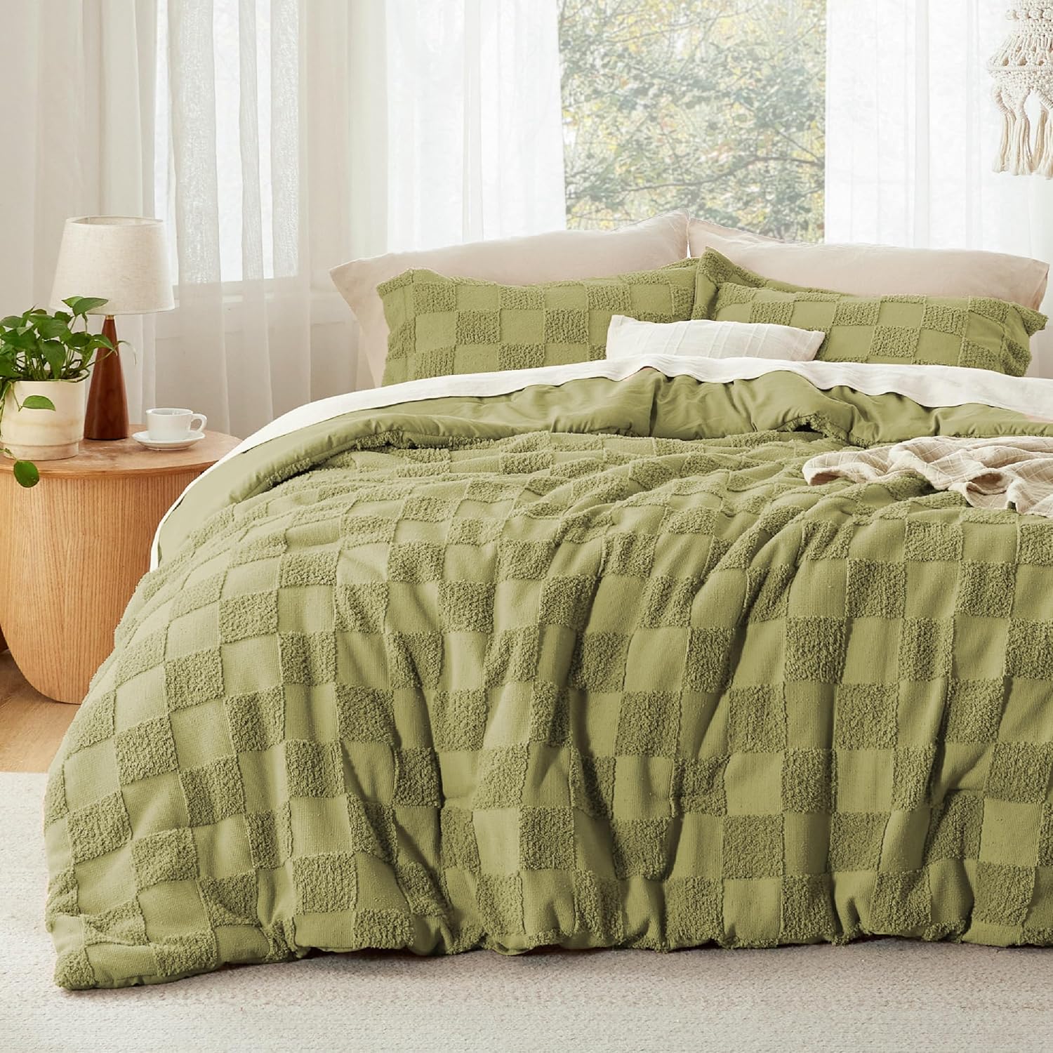 Bedsure Boho Checkered Farmhouse Comforter Set