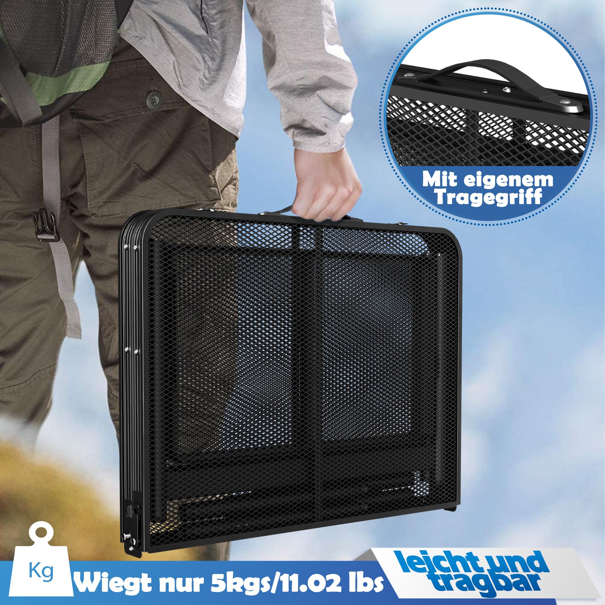 UISEBRT Tavolo da campeggio pieghevole da giardino, leggero e portatile, piccolo tavolo da barbecue con scrivania in rete, per picnic, campeggio, barbecue, 90 x 60 x 39 cm
