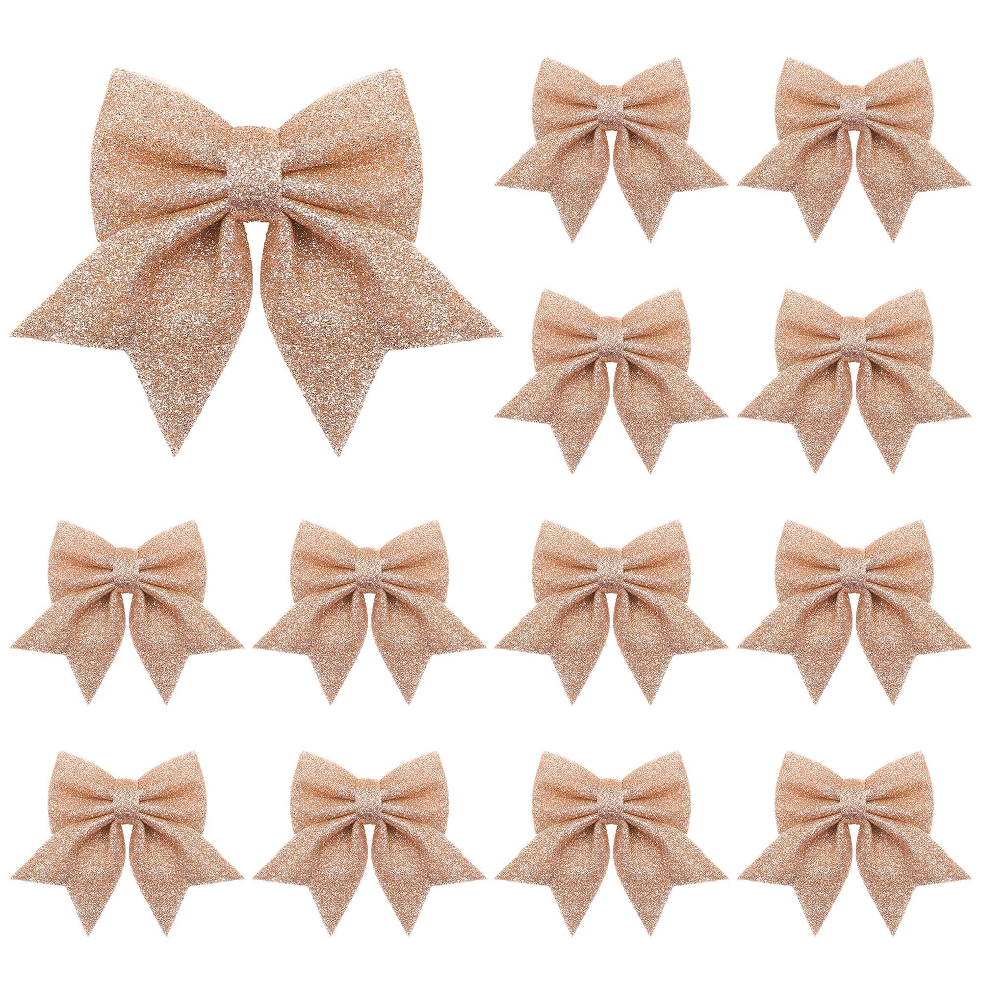 Vivantia 15 Pieces Rose Gold Glitter Tree Bows Decorations 17 x 12 cm Foam Sequin Bow Ties for Tree Wreaths Garland Holiday Party Home Decor