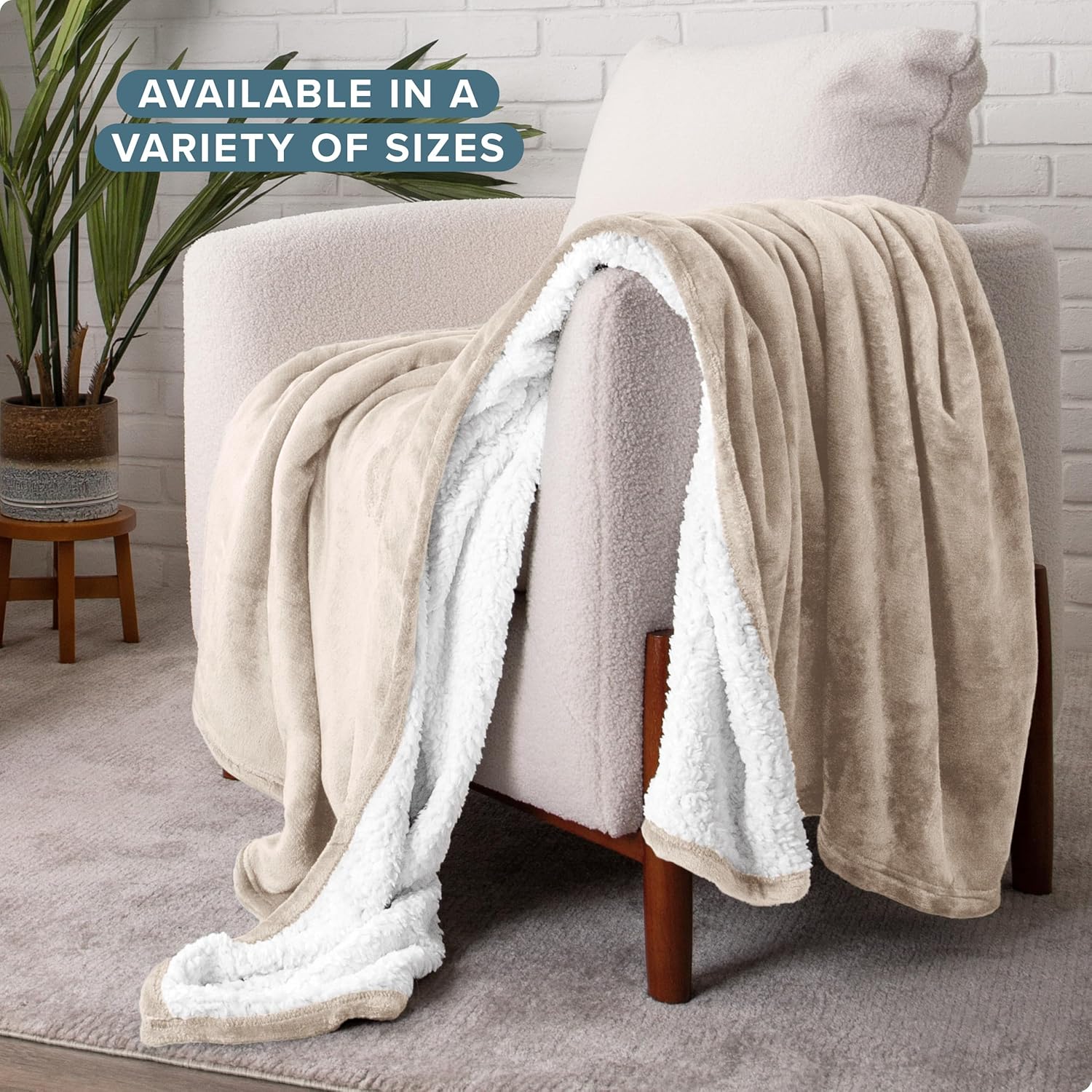 Bare Home Sherpa Fleece Blanket - Twin/Twin Extra Long - Blanket for Bed, Sofa, and Couch - Warm & Lightweight - Fluffy & Soft - Reversible (Twin/Twin XL, Oyster) Twin/Twin XL 10 - Oyster