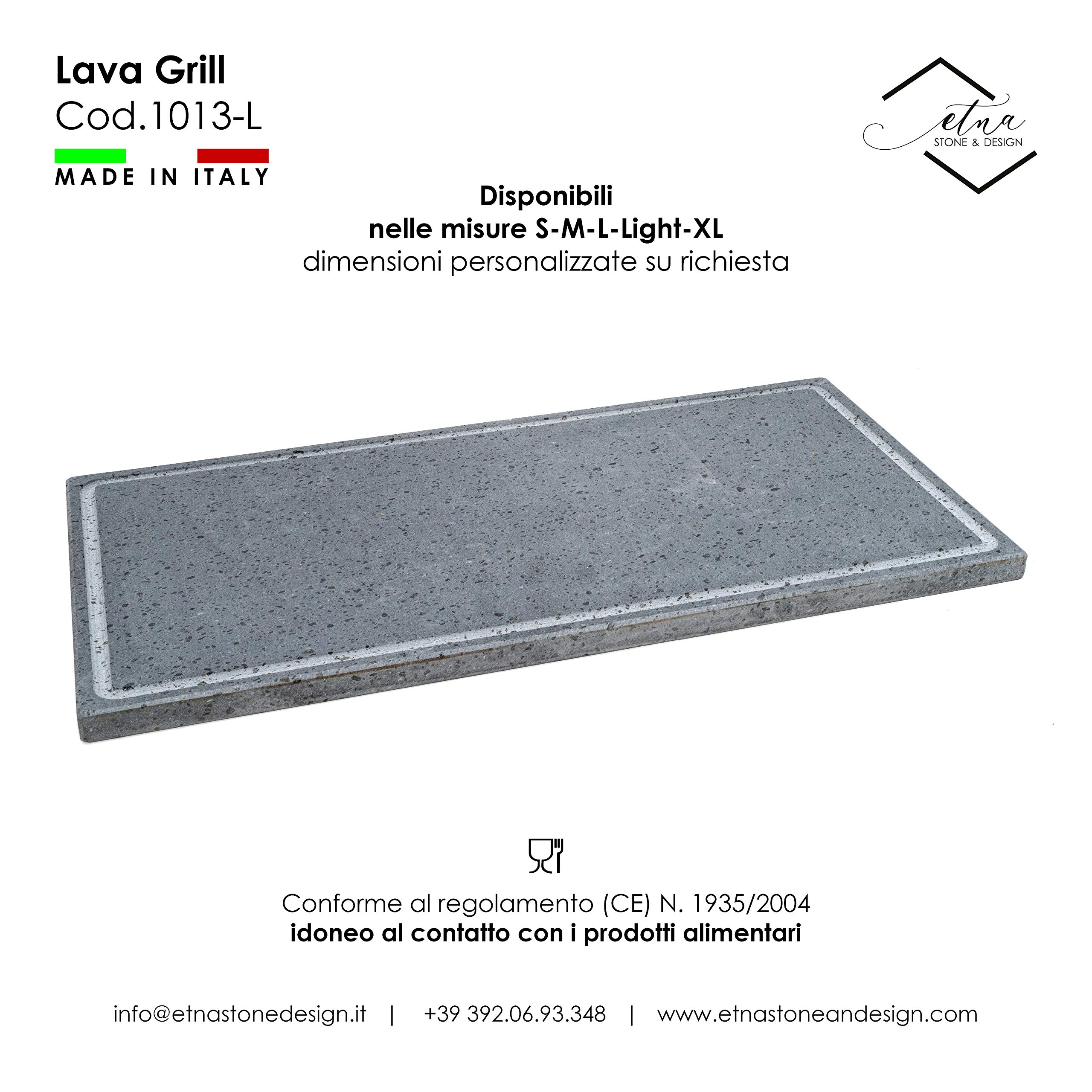 Etna Stone & Design Lava Grill - Sartén de piedra volcánica y etnea - Placa alisadora de 60 x 30 cm para horno y barbacoa, para cocinar carne, pescado, verduras y pizzas