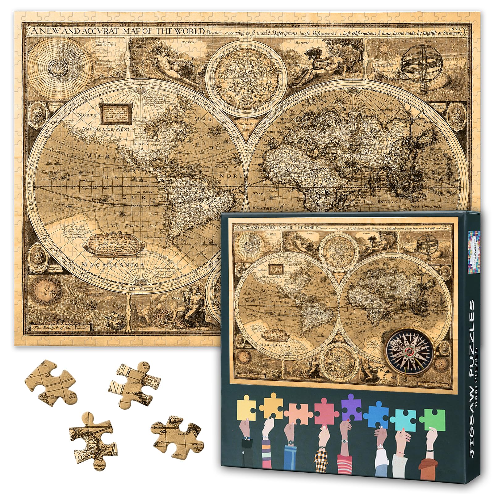 Puzzles for Adults 1000 Pieces, Vintage Map of the World Jigsaw Puzzles, Adult Puzzle for Adults, Educational Fun Games or Toys for Elders Friends 20X27 INCH