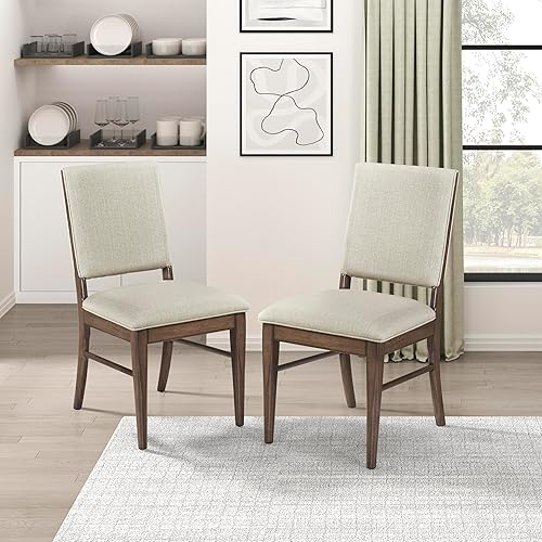 Lexicon Sillas de cocina y comedor, Juego de 2 sillas de comedor, Sillas de comedor tapizadas de tela, Sillas de comedor sin brazos de madera de