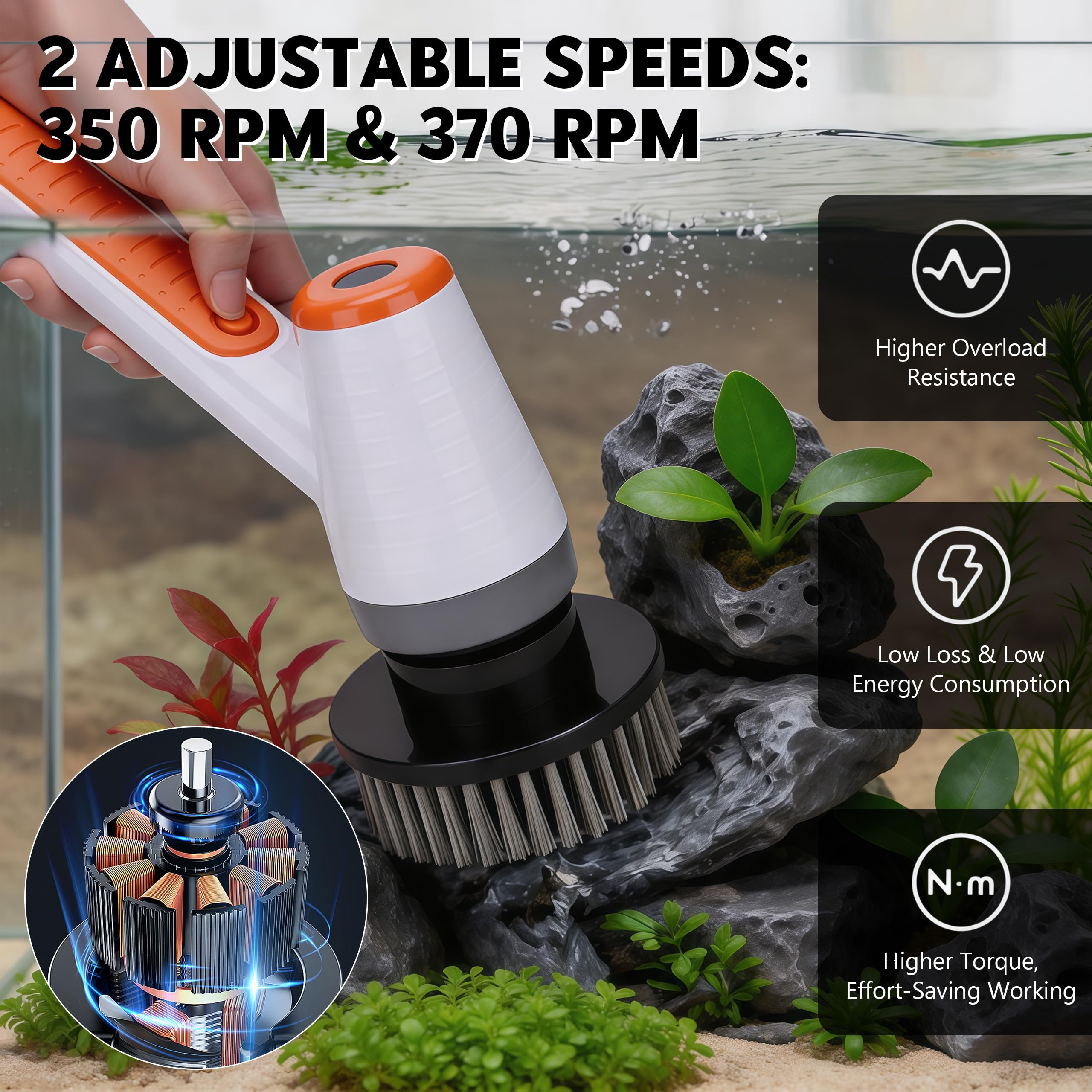 Nettoyeur de vitre d'aquarium électrique IPX9 2500mAh télescopique avec 8 embouts