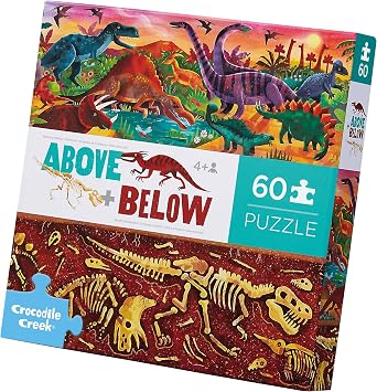 Crocodile Creek Above + Below 60-Piece Jigsaw Floor Puzzle - Fun Floor Puzzles for Kids Ages 4-8 - Dinosaur World - 27 x 20 inches Finished