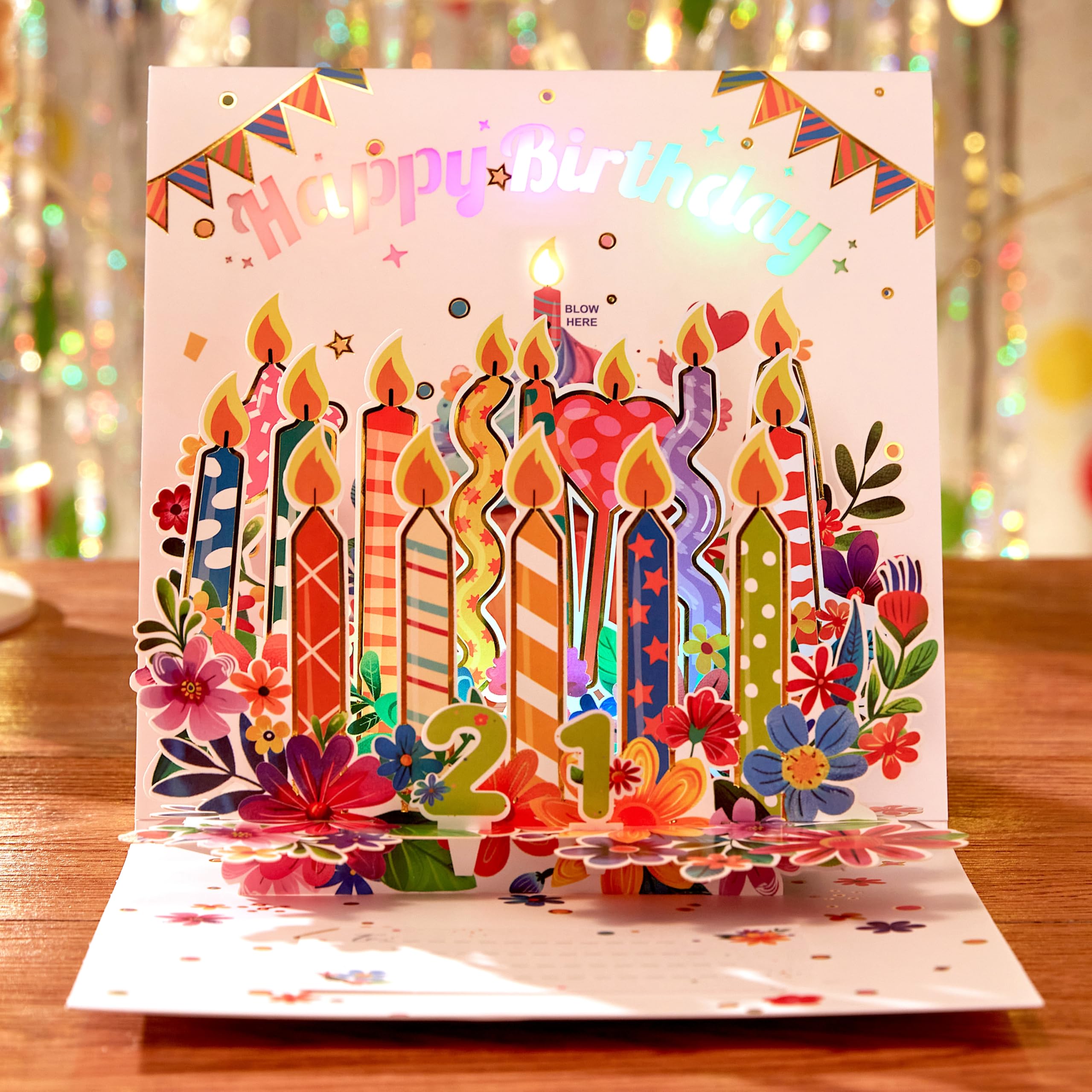 LoveEcho Blasbare musikalische 3D-Pop-Up-Musikkarte mit LED-Licht und Musik "Happy Birthday to You", 3D-Geburtstagskarte mit Notizkarte und Umschlag für die Ehefrau, Mutter, Oma, Tochter, Schwester,