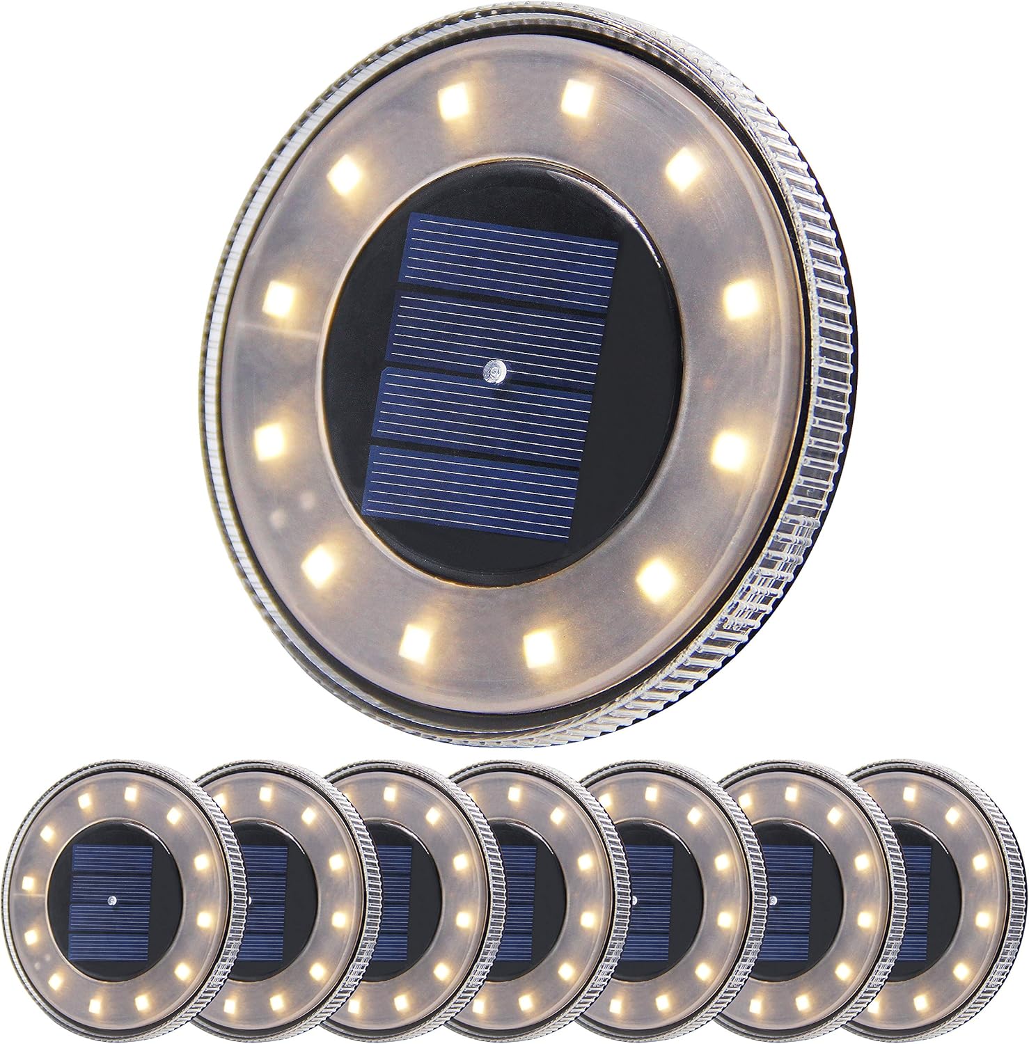 MAGGIFT 8 Pack Solar Disk Lights Outdoor, 12 LED Ground Light, IP68 Waterproof Solar Lights, In