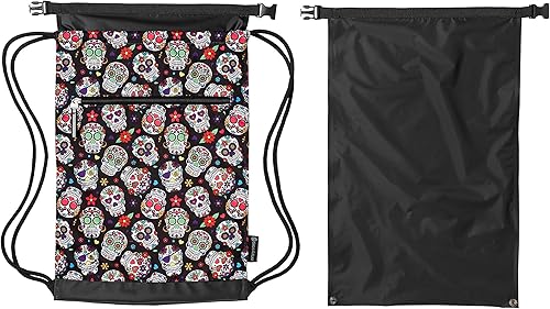 Miniatura 5 de Skog Å Kust GymSak - Bolsa de cincha con cordón 2 en 1 con bolsa seca impermeable extraíble, Sugar Skulls, Viajar