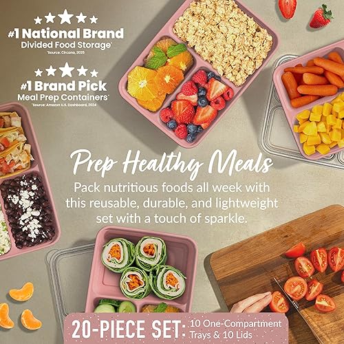 Miniatura 2 de Bentgo Prep - 20 recipientes reutilizables de 3 compartimentos para preparación de comidas con tapas, materiales libres de PFAS y BPA, duraderos,