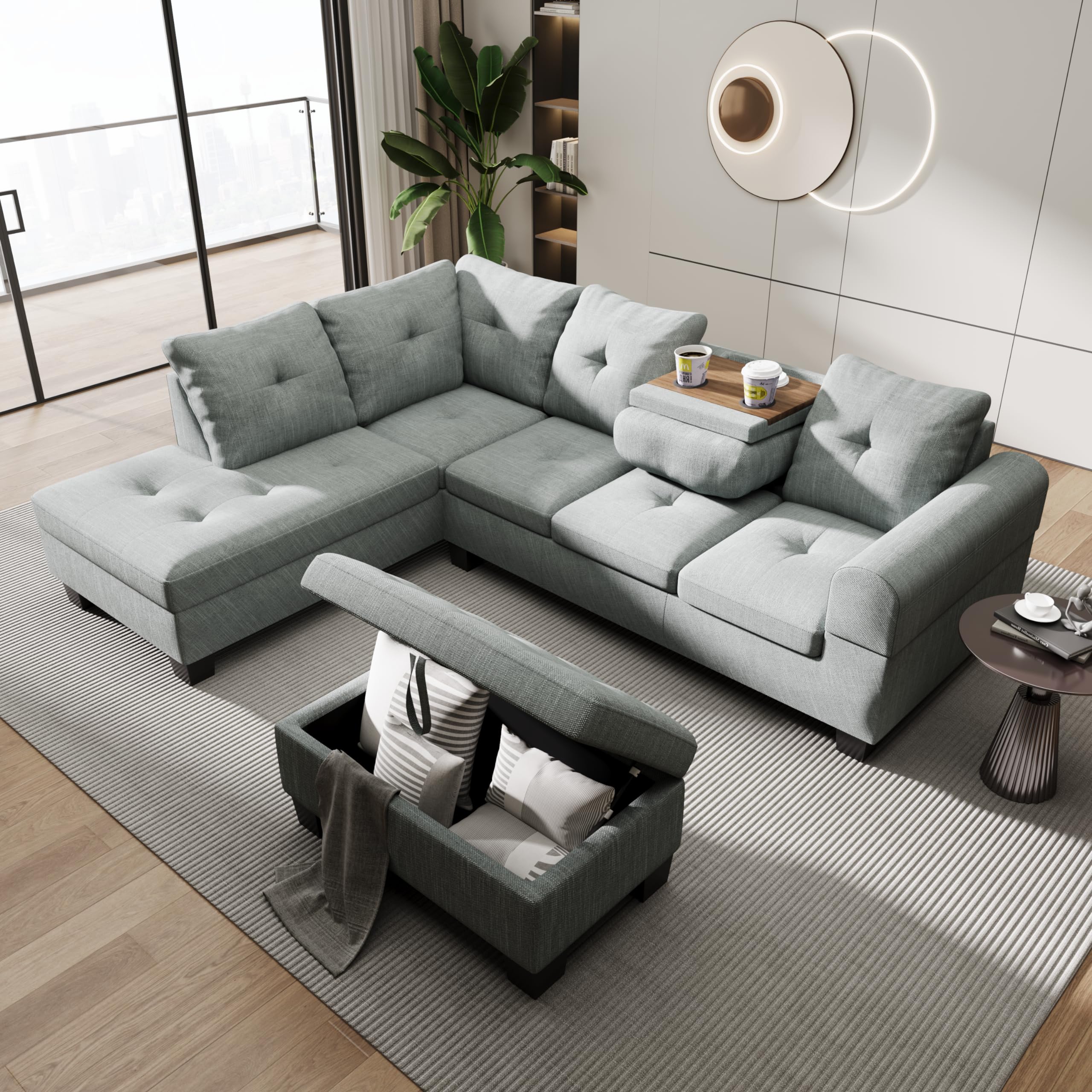 Amazon.com: Lamerge Sectional Sofa Couch Set w/Ottoman &Chaise